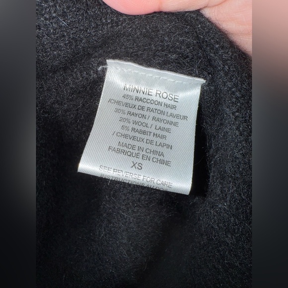 Minnie Rose Black Raccoon Rabbit Hair Wool Sweater Cardigan Size XS - Picture 7 of 8